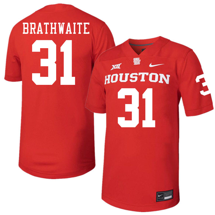 Men #31 Christian Brathwaite Houston Cougars College Football Jerseys Stitched-Red